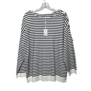 Vita Milano Striped Sweater Womens 1X Black White New Button Detail